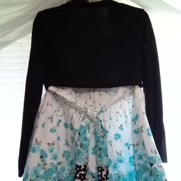 Girls Teal Floral Spring Dress - Picture 2 of 3